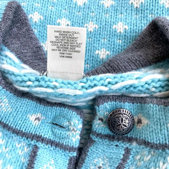 LL Bean Cardigan Sweater Wool Fair Isle Light Blue (M) - Picture 6 of 7
